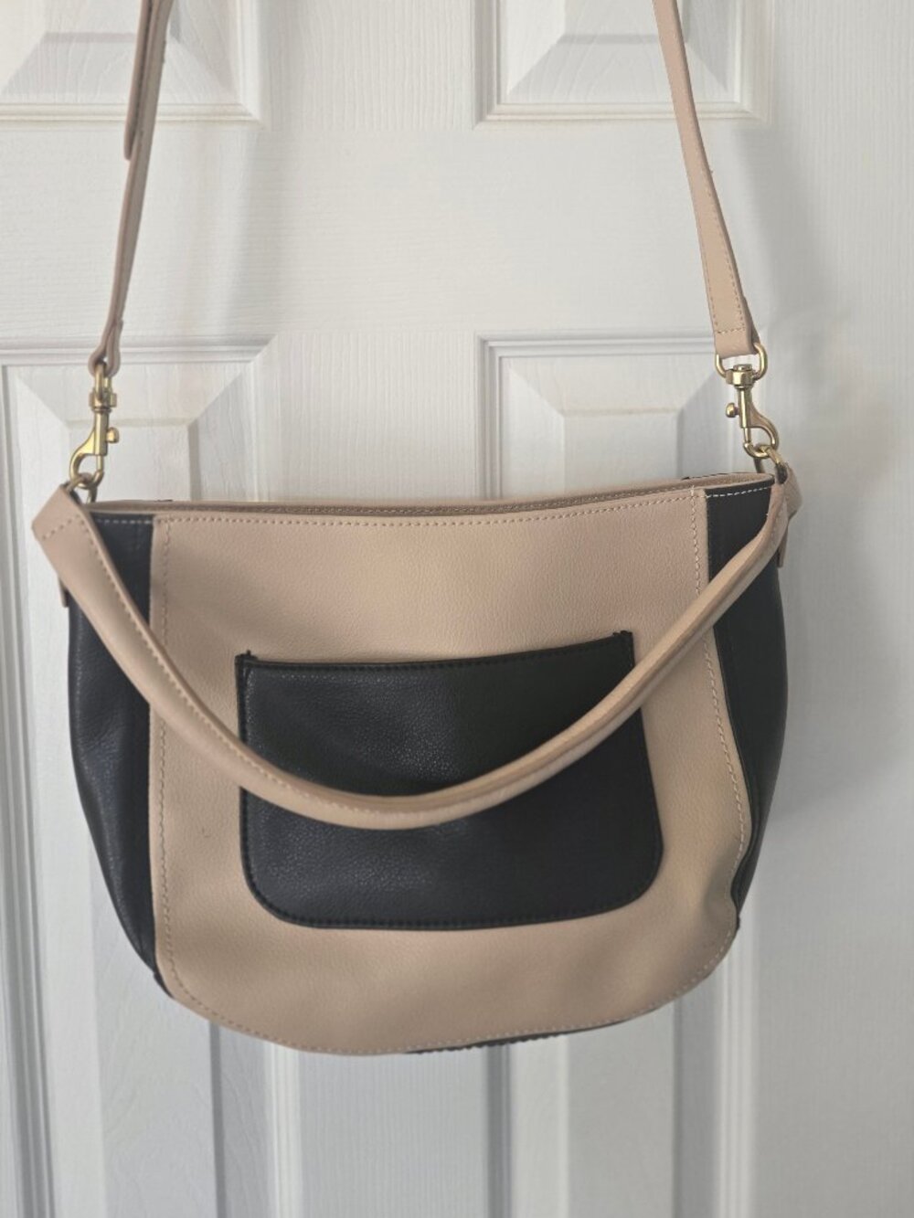 J. Crew Classic, Two-Toned Leather Crossbody/Shoulder Bag Almond and Black